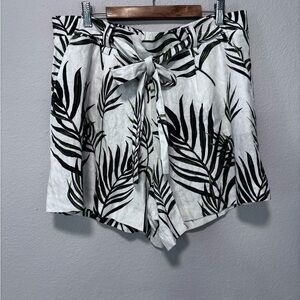 C&C California Linen Blend Tropical Palm Leaves Print Shorts Coastal Size 14